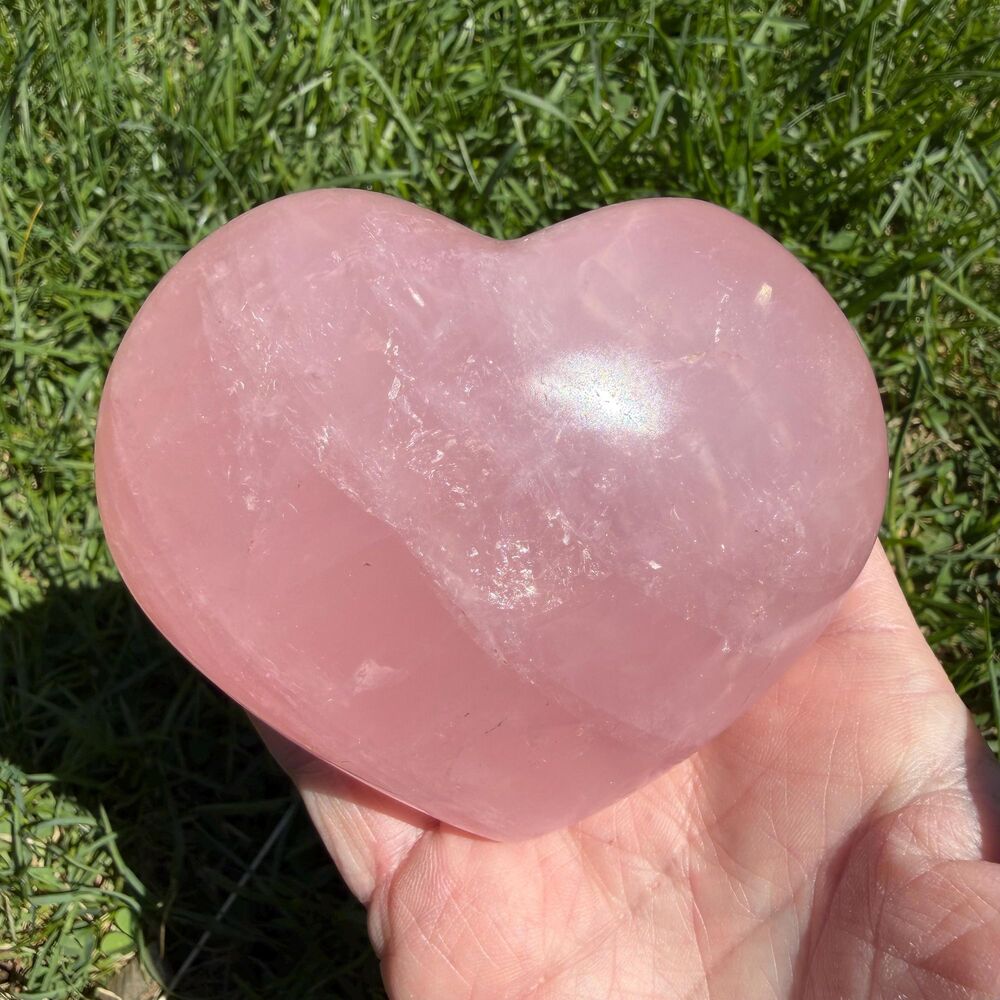 3.6" Star Rose Quartz Crystal Heart w Double Stars, Large Pink Gemstone Decor #5